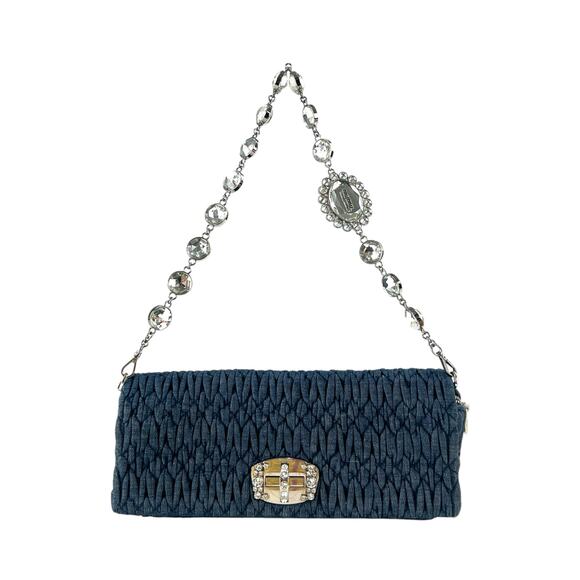 Miu Miu Denim Matelassé Crystal Two-Way Bag - Picture 1 of 9